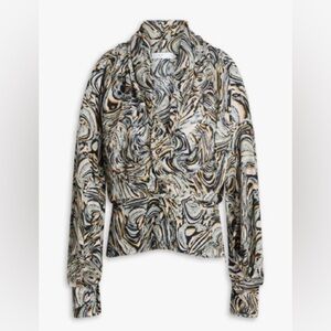 IRO Paris 100% Silk Marble Abstract Cold Shoulder Blouse Size 40